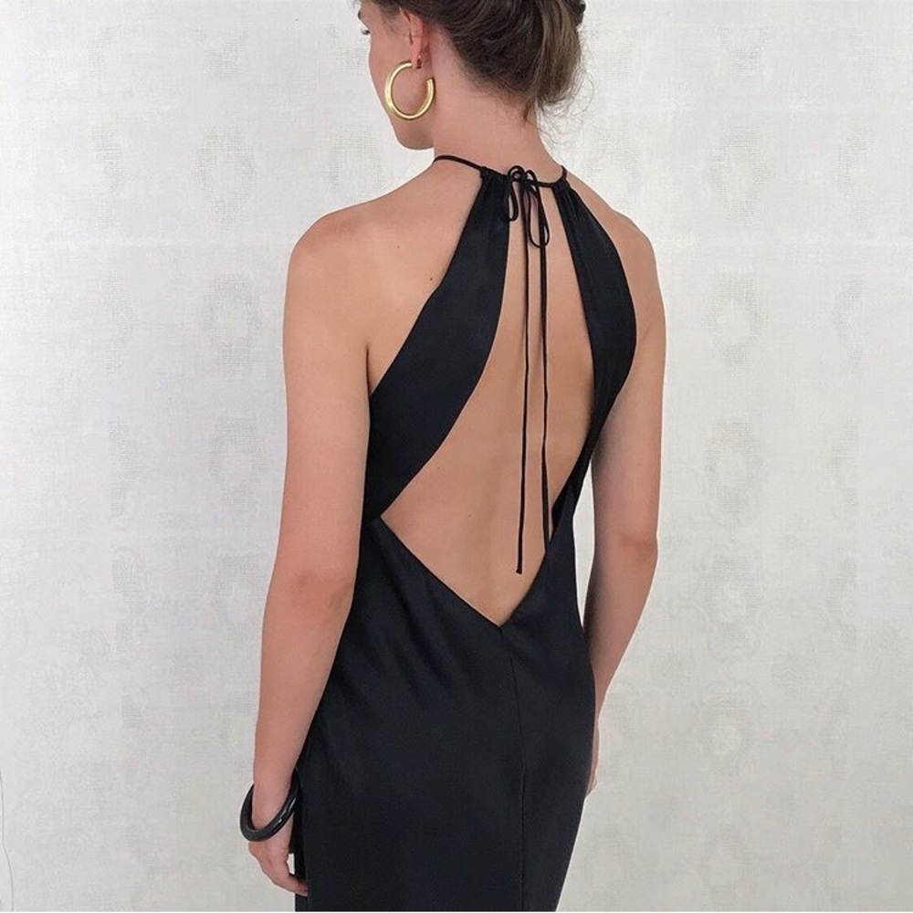 Victoria Secret 90s Black Halter Silk Slip